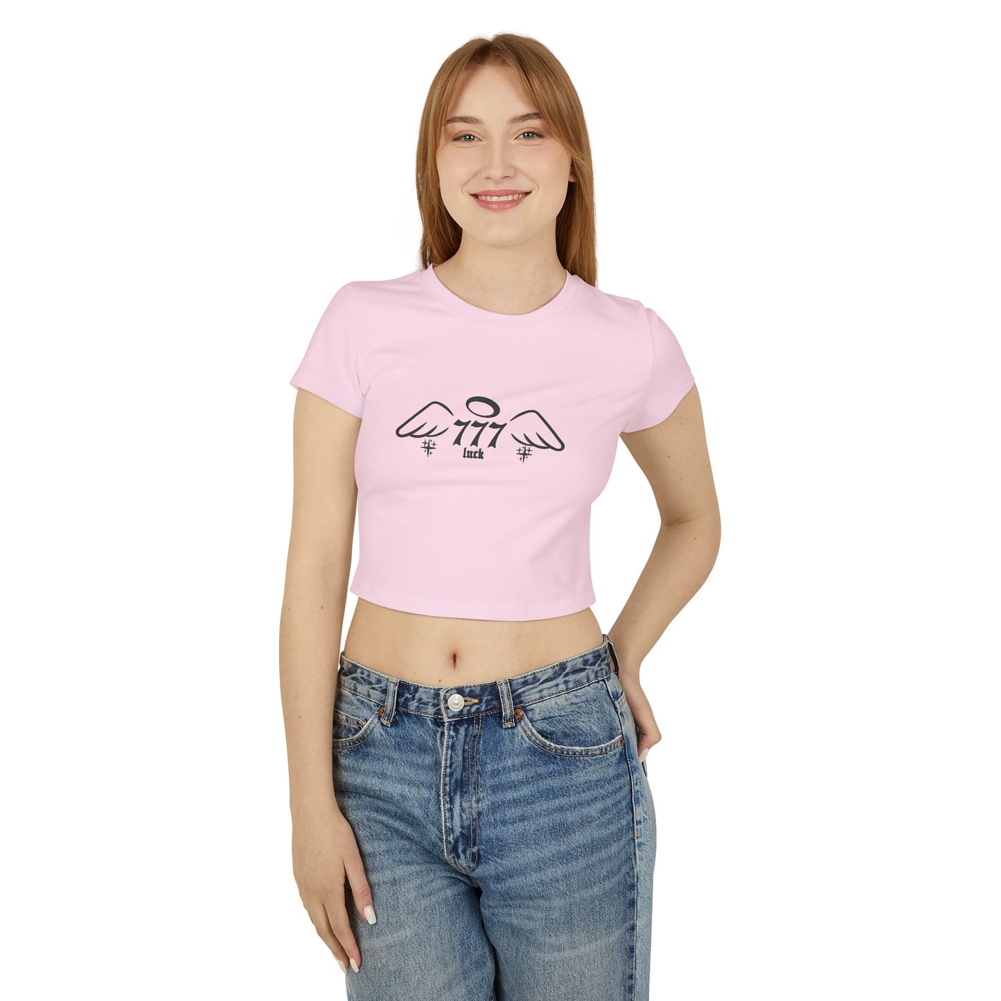 Angel Number 777 Women's Baby Tee, Cute Graphic Crop Top, Spiritual T-Shirt, Astrology Gift, Vintage Vibe Tee, Casual Wear