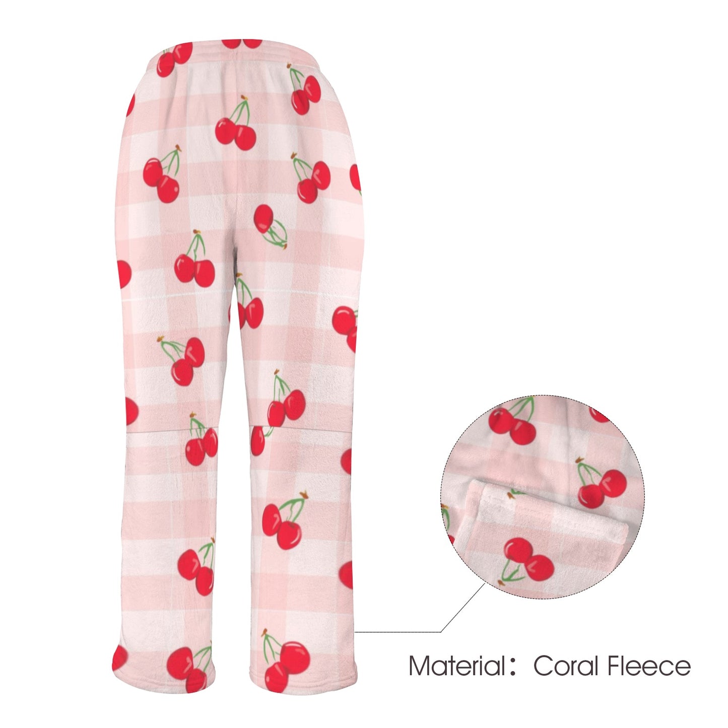 checkered cherry Women's Coral Fleece Pajama Trousers (Model L76)