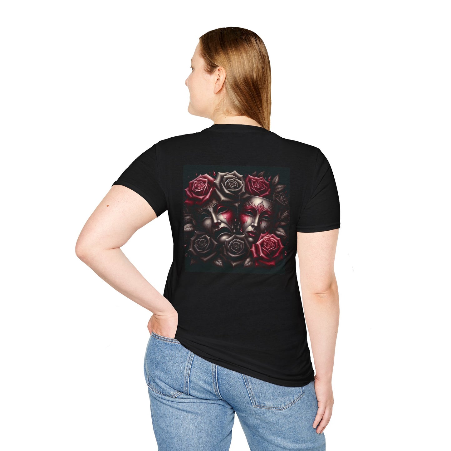 Simplisitee - Elegant Masked Roses T-Shirt - Unisex Softstyle Tee for Celebrations