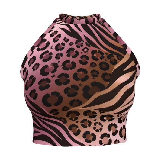 Design Women's High Neck Crop Tank Top animal print