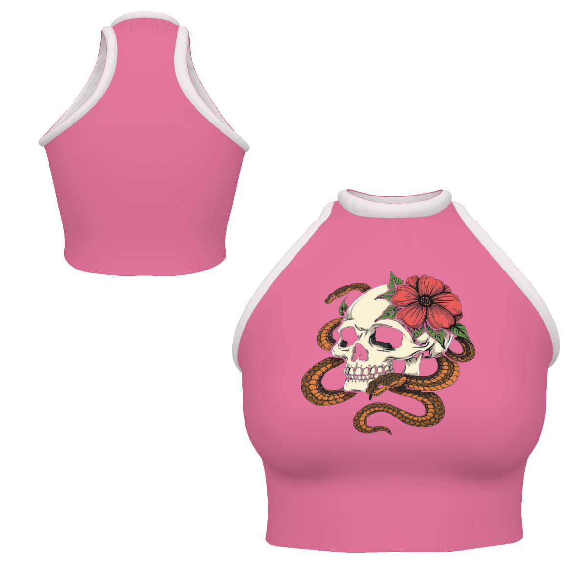 Design Women's High Neck Crop Tank Top skull pink