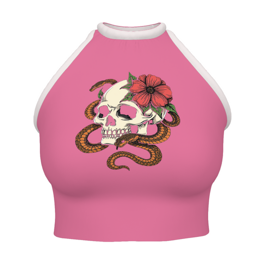Design Women's High Neck Crop Tank Top skull pink