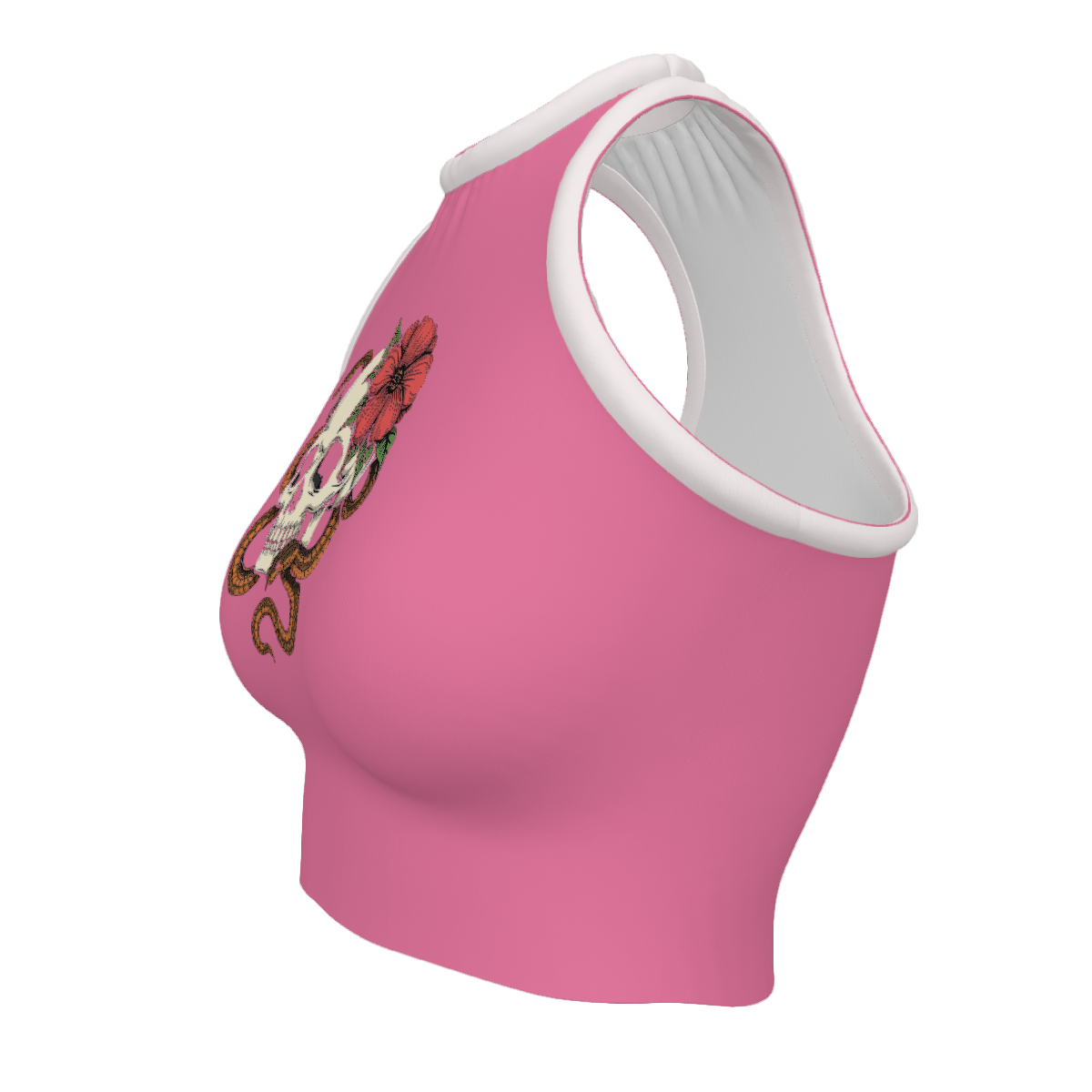 Design Women's High Neck Crop Tank Top skull pink