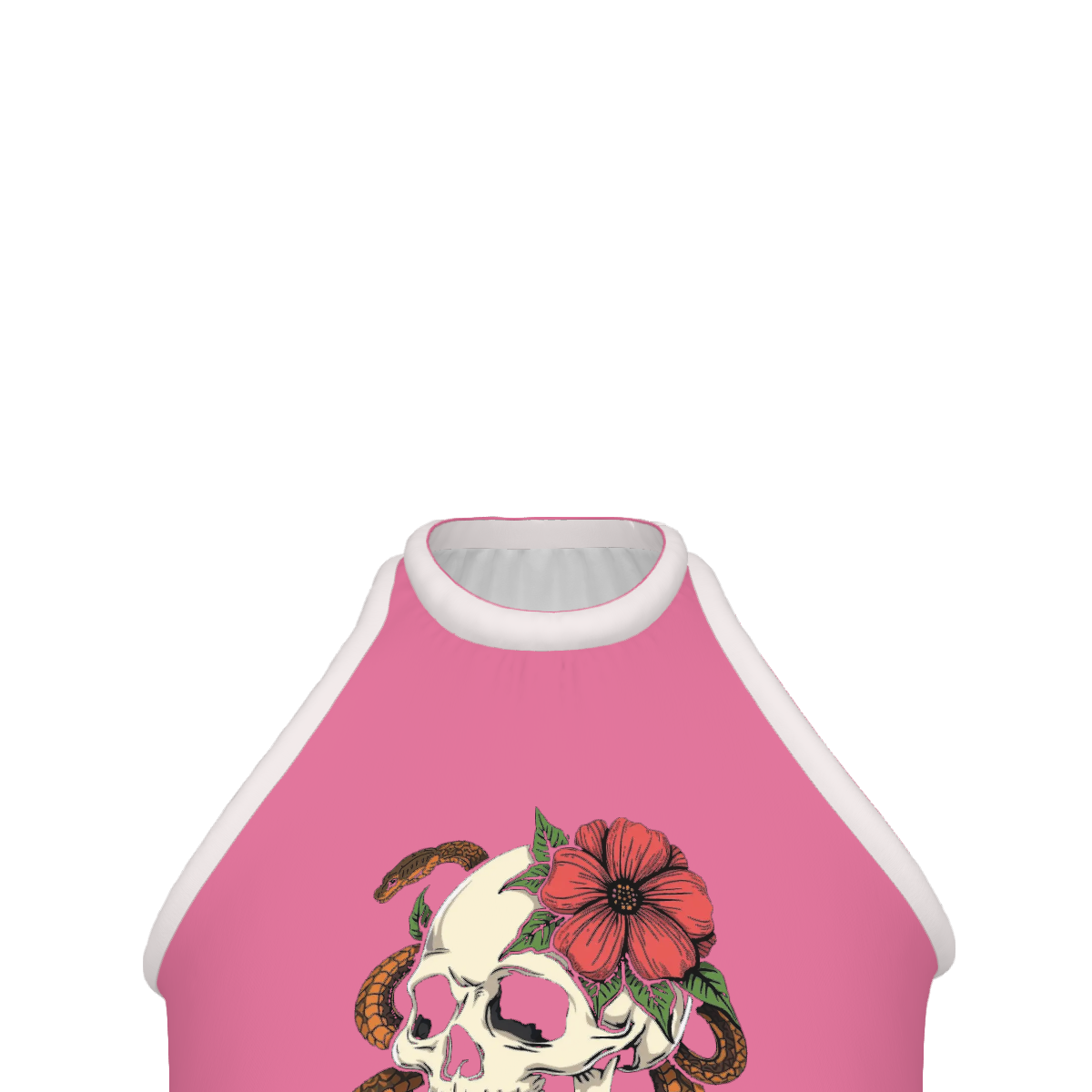 Design Women's High Neck Crop Tank Top skull pink