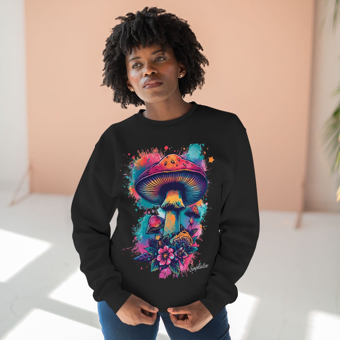 Vibrant Mushroom Sweatshirt, Colorful Crewneck