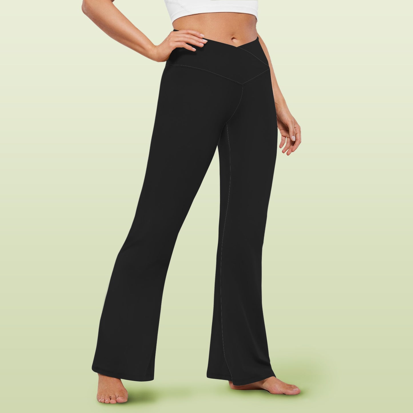 black cross leggings High Waist Crossover Tummy Control Flare Leggings