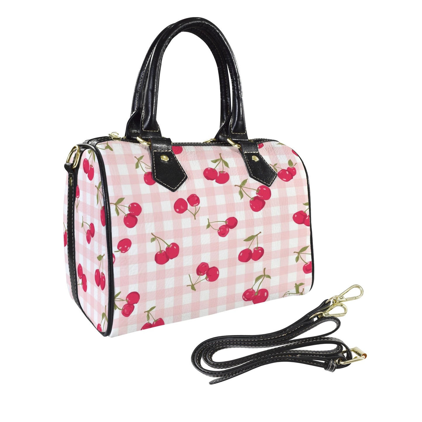 cherry purse Boston Leather Handbag-Small & Black (Model 1749)