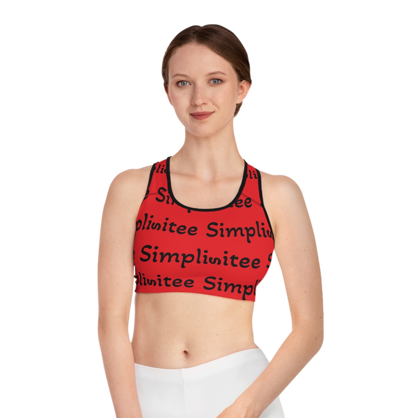 simplisitee - Stylish Red Sports Bra with 'Simplitee' Print, Athletic Wear, Workout Gear, Fitness Apparel, Gift for Gym Lovers
