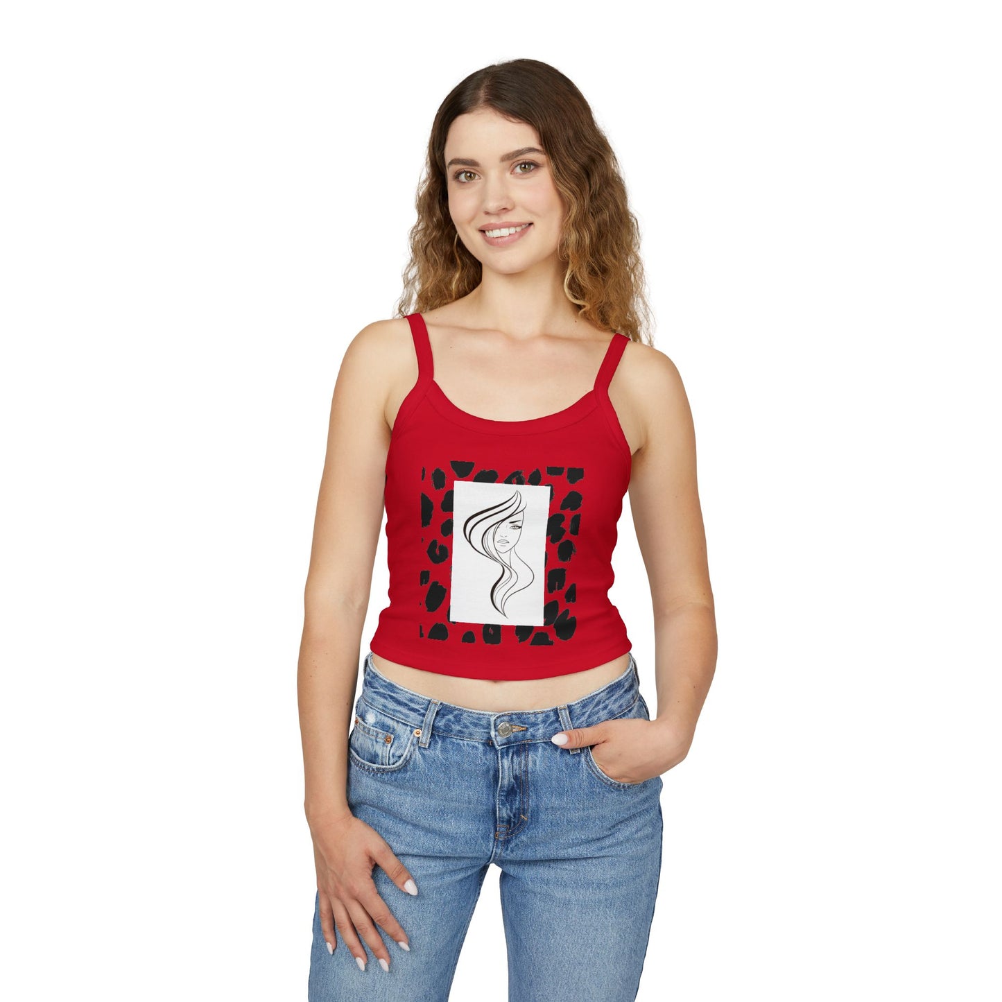 Simplisitee - Chic Women's Spaghetti Strap Tank Top with Artistic Hair Design, Summer Fashion Top, Casual Outfit, Gift for Her, Trendy Apparel