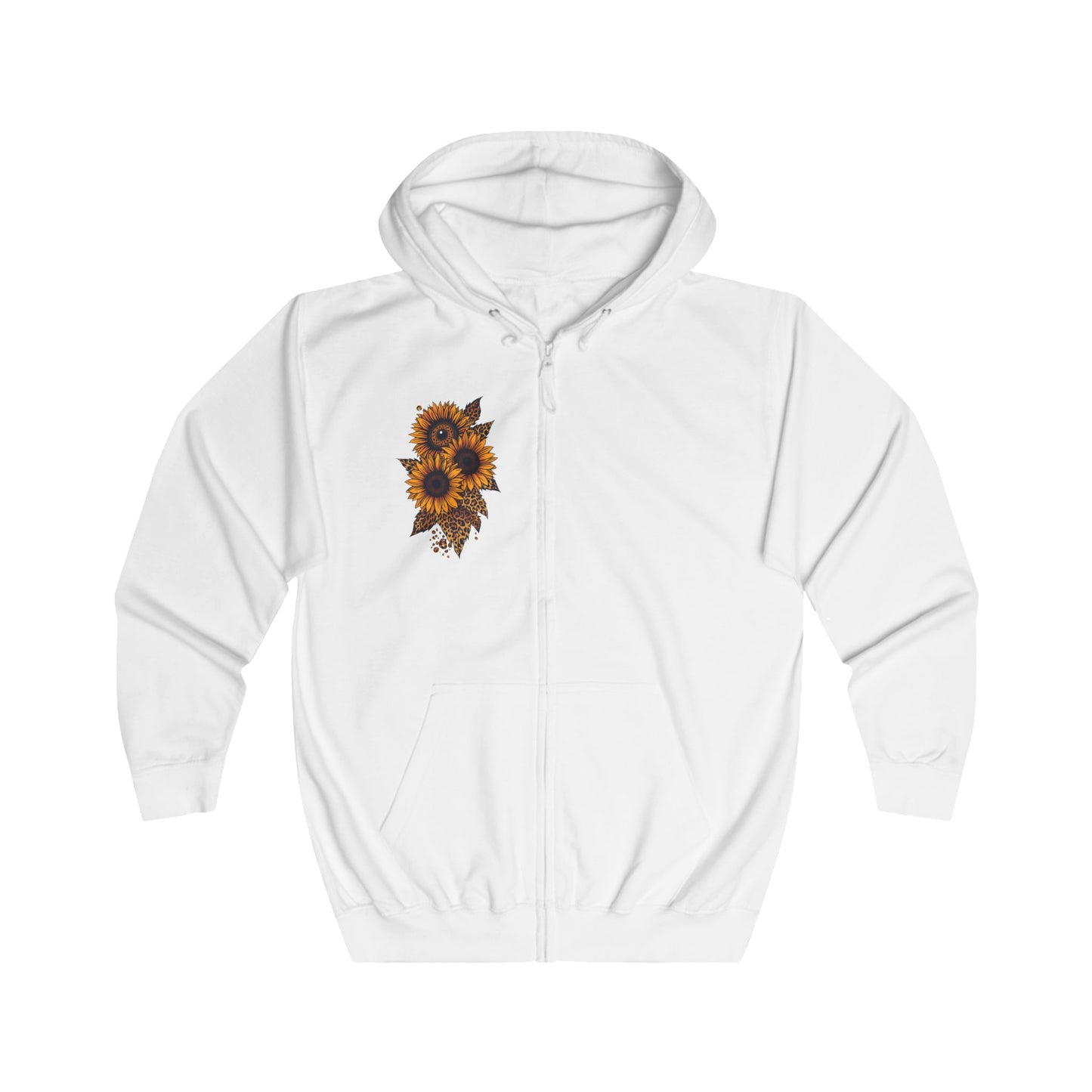Sunflower Print Unisex Full Zip Hoodie, Cozy Jacket, Gift for Nature Lovers, Fall Apparel, Casual Outfit
