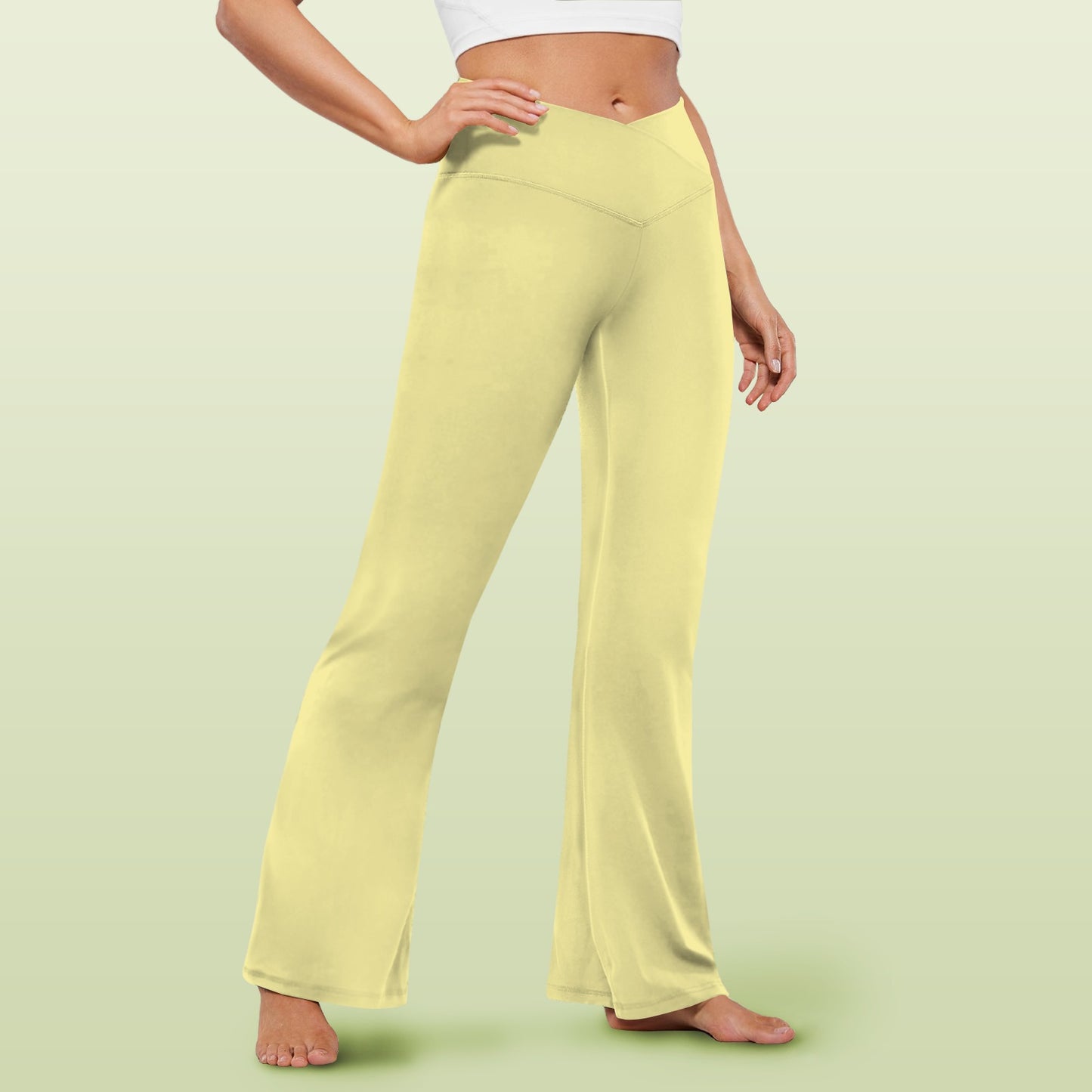 off white cross leggings High Waist Crossover Tummy Control Flare Leggings