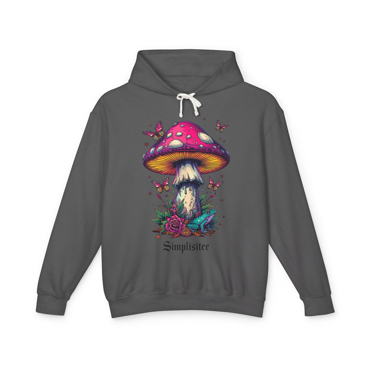 Simplisitee -Mushroom & Butterfly Hoodie - Nature-Inspired Unisex Lightweight Sweatshirt