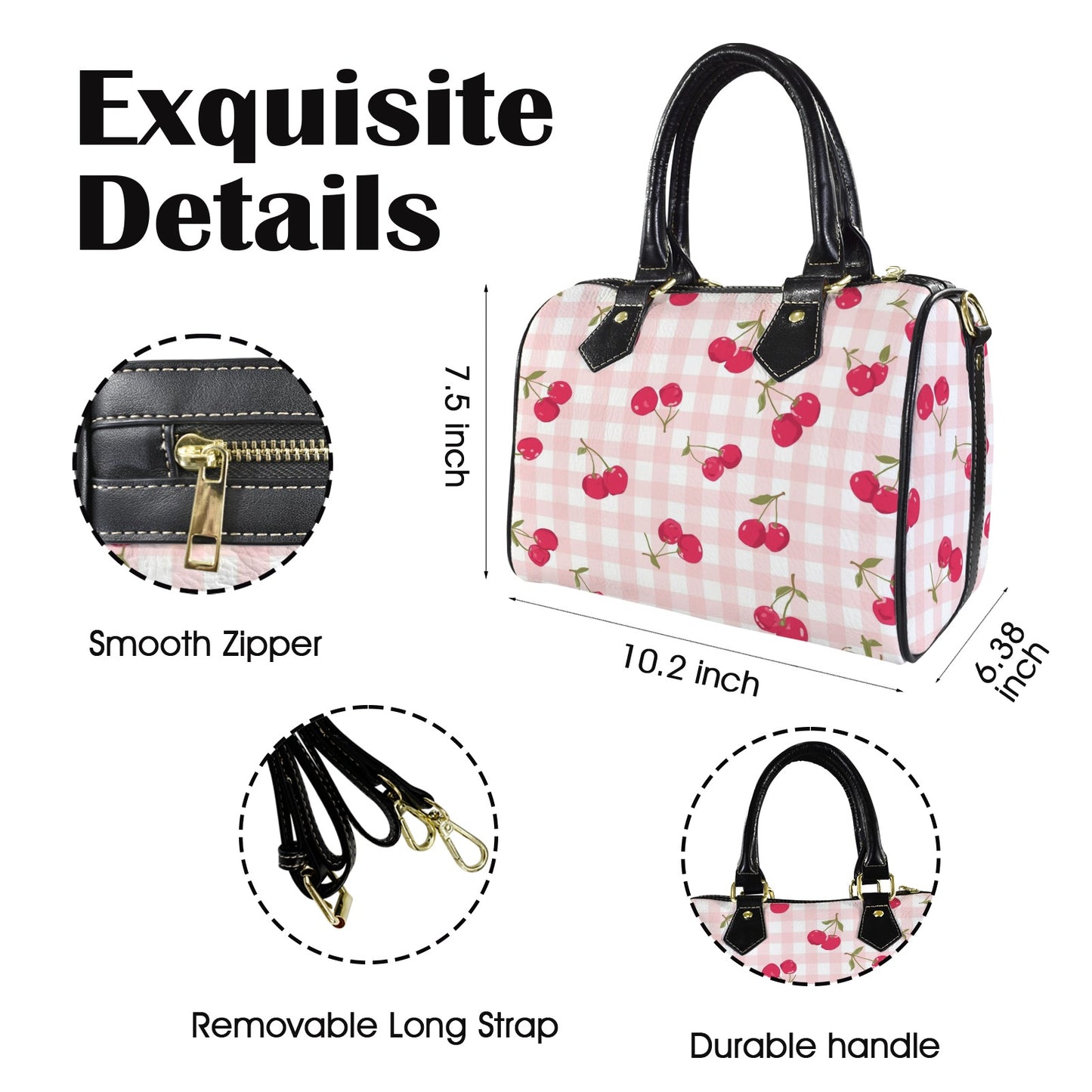 cherry purse Boston Leather Handbag-Small & Black (Model 1749)