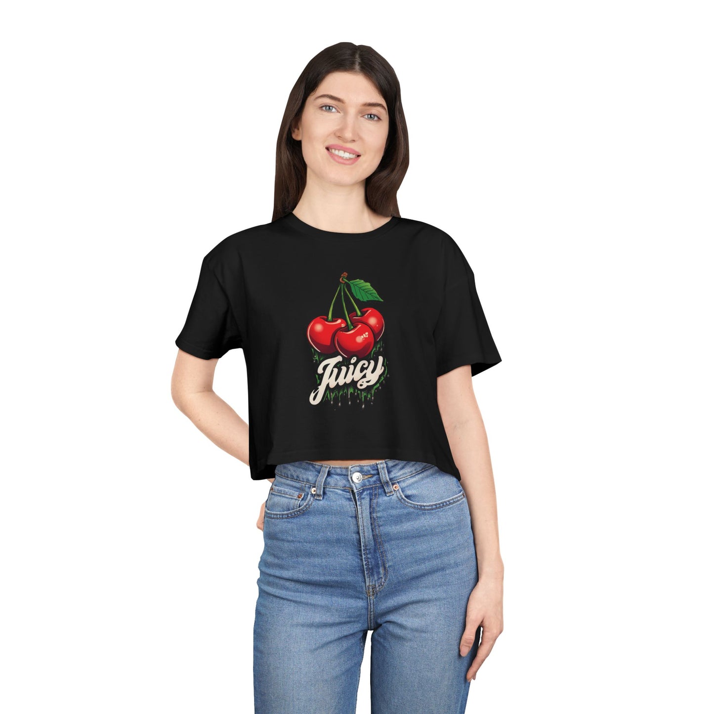 Juicy Cherry Women's Crop Tee | Trendy Streetwear, Fashion Top, Weekend Vibe