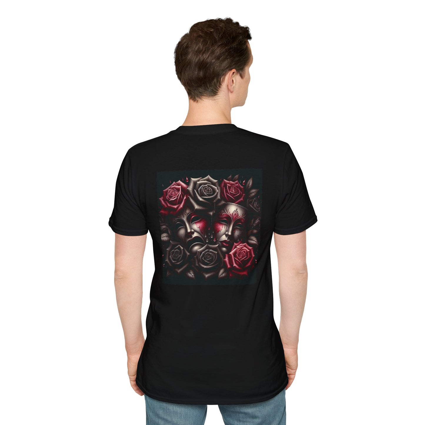 Simplisitee - Elegant Masked Roses T-Shirt - Unisex Softstyle Tee for Celebrations