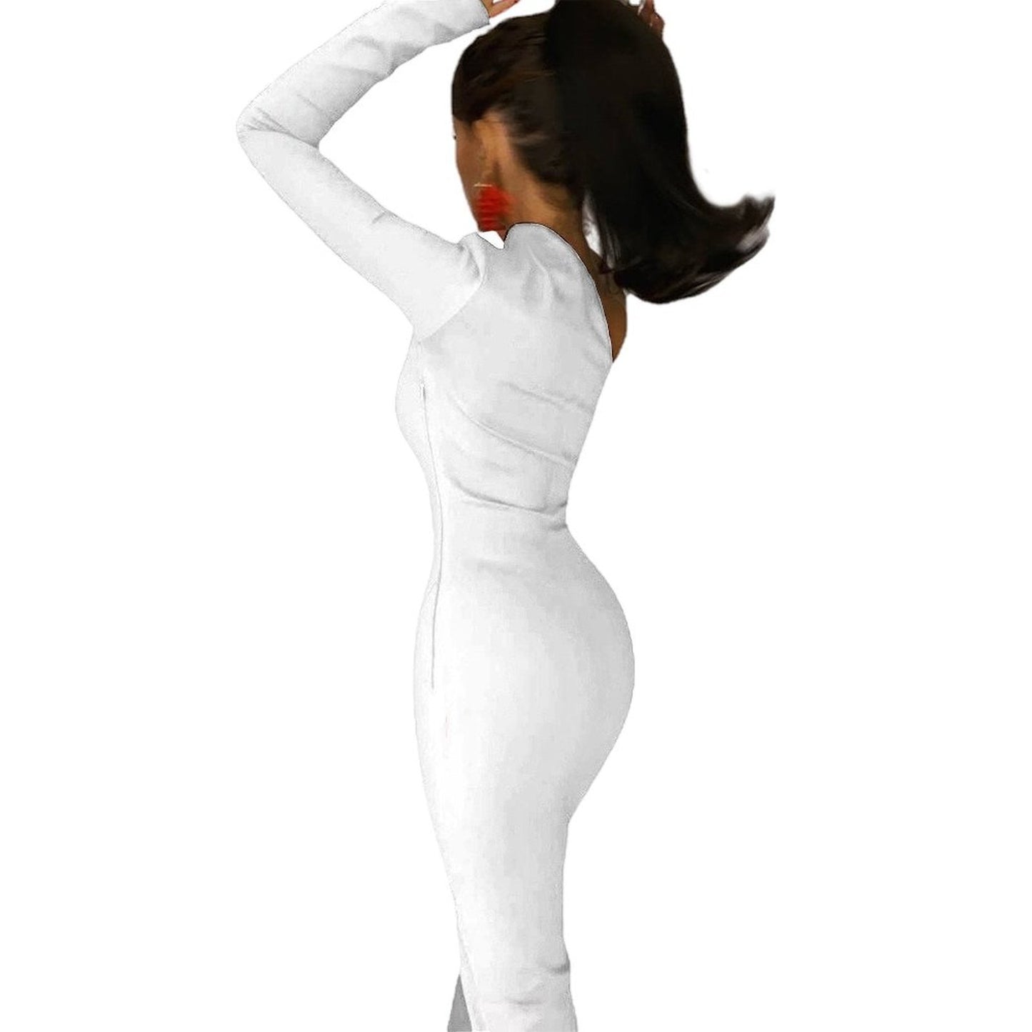 White Half sleeve split dress One-Shoulder Slit Maxi Dress