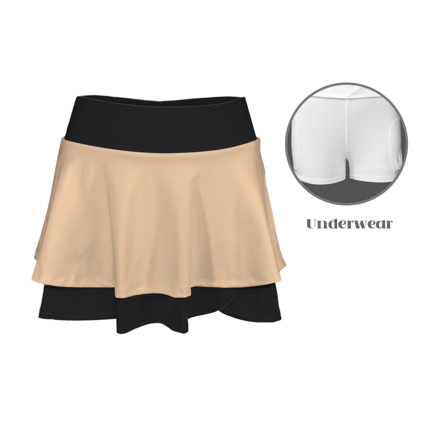 nude /black ruffle skirt High Waist Layered Ruffle Pockets Sports Skirt
