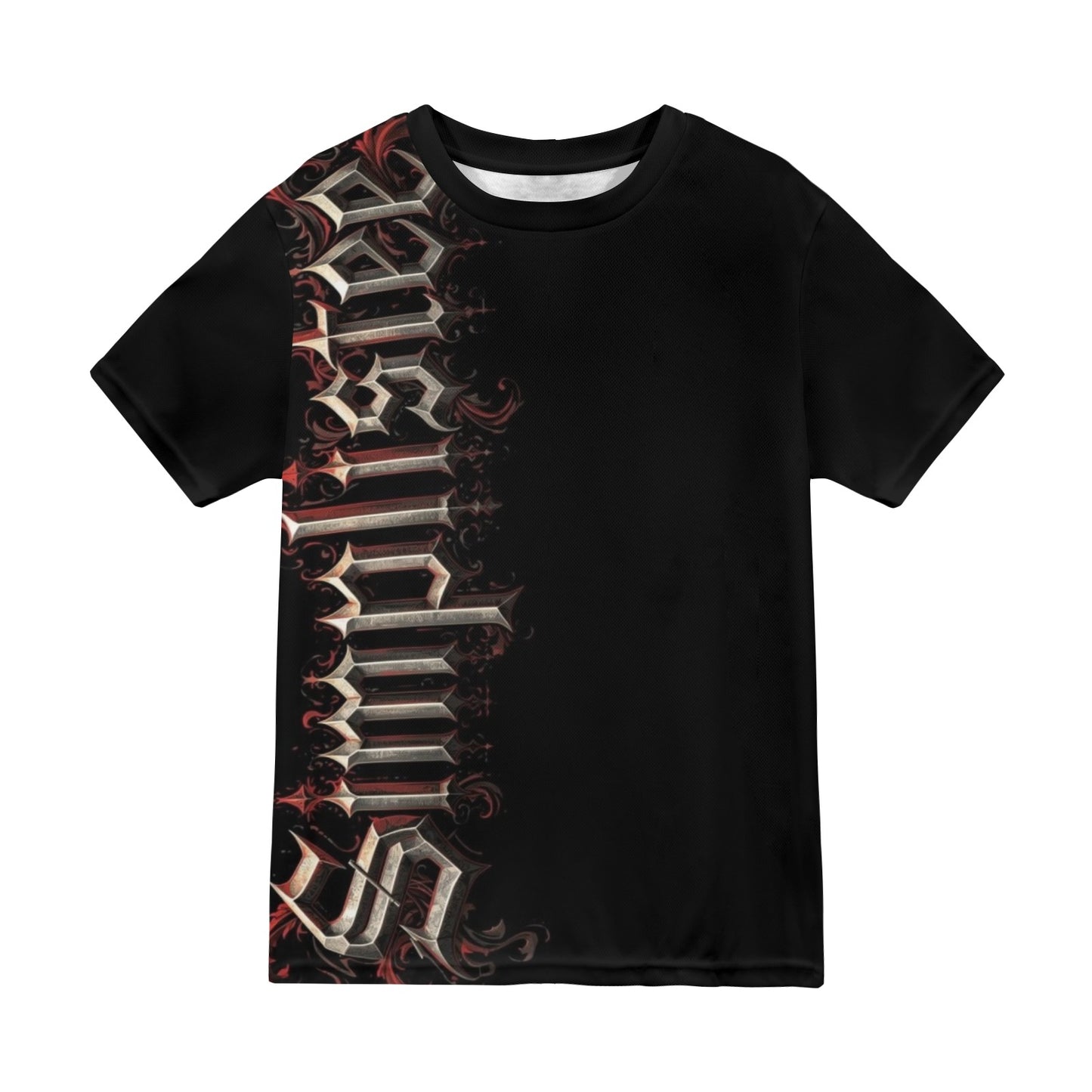 word simplisitee, bold ,shaded ,gothic detail, dramatic , red grey gold New All Over Print T-shirt for Men (Model T45)