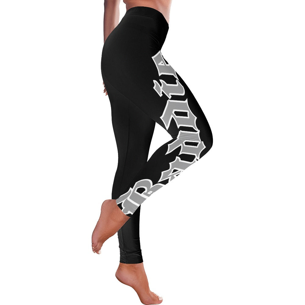 grey word simplisitee with silhouette of sexy women highlights of neon png Women's Low Rise Leggings (Invisible Stitch) (Model L05)
