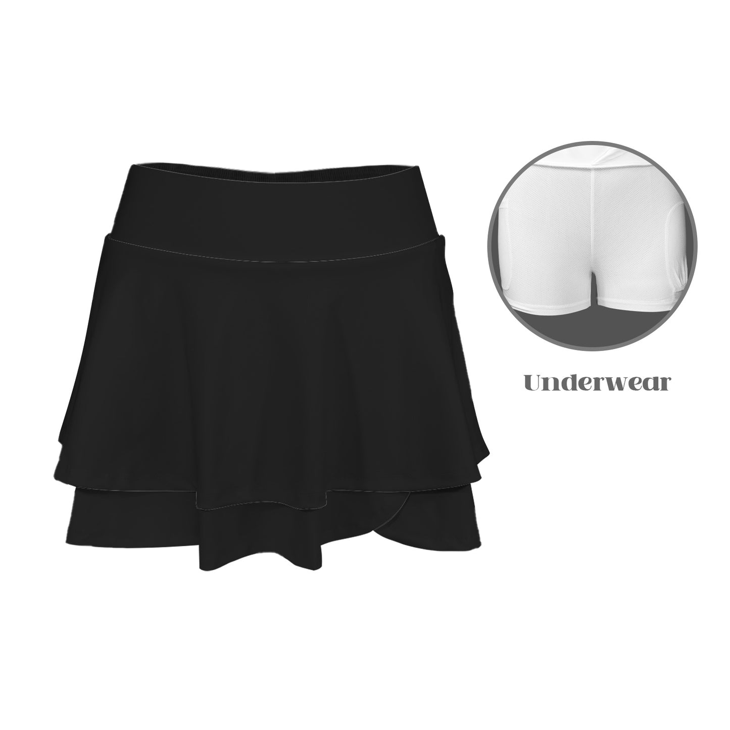 black ruffle skirt High Waist Layered Ruffle Pockets Sports Skirt