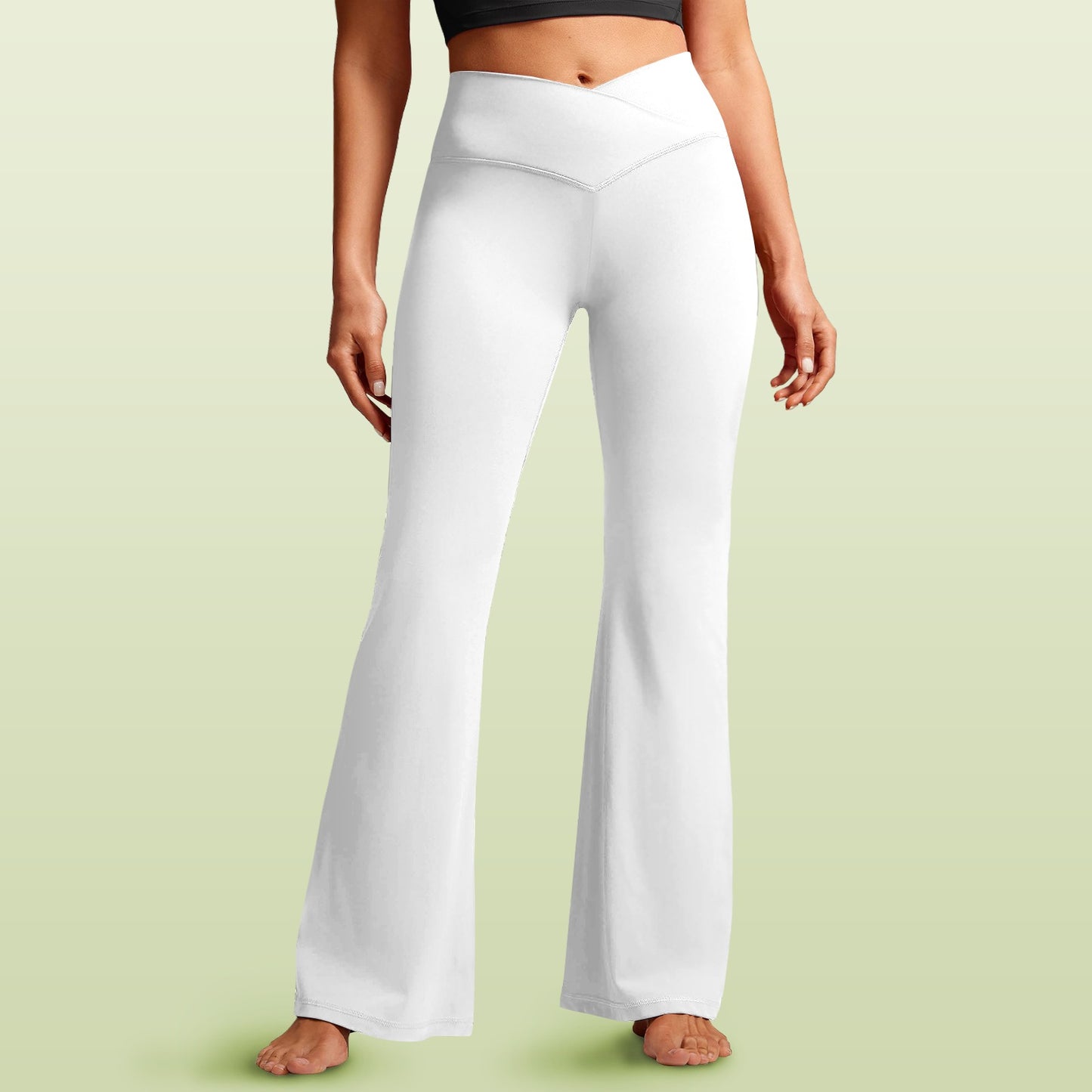 white cross leggings High Waist Crossover Tummy Control Flare Leggings