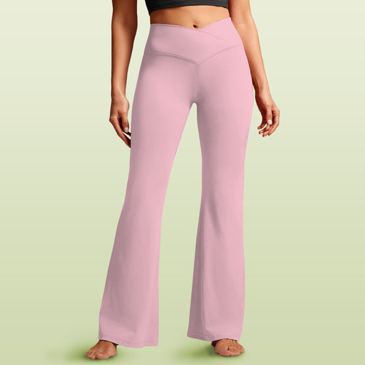 pink  248081404.jpg High Waist Crossover Tummy Control Flare Leggings