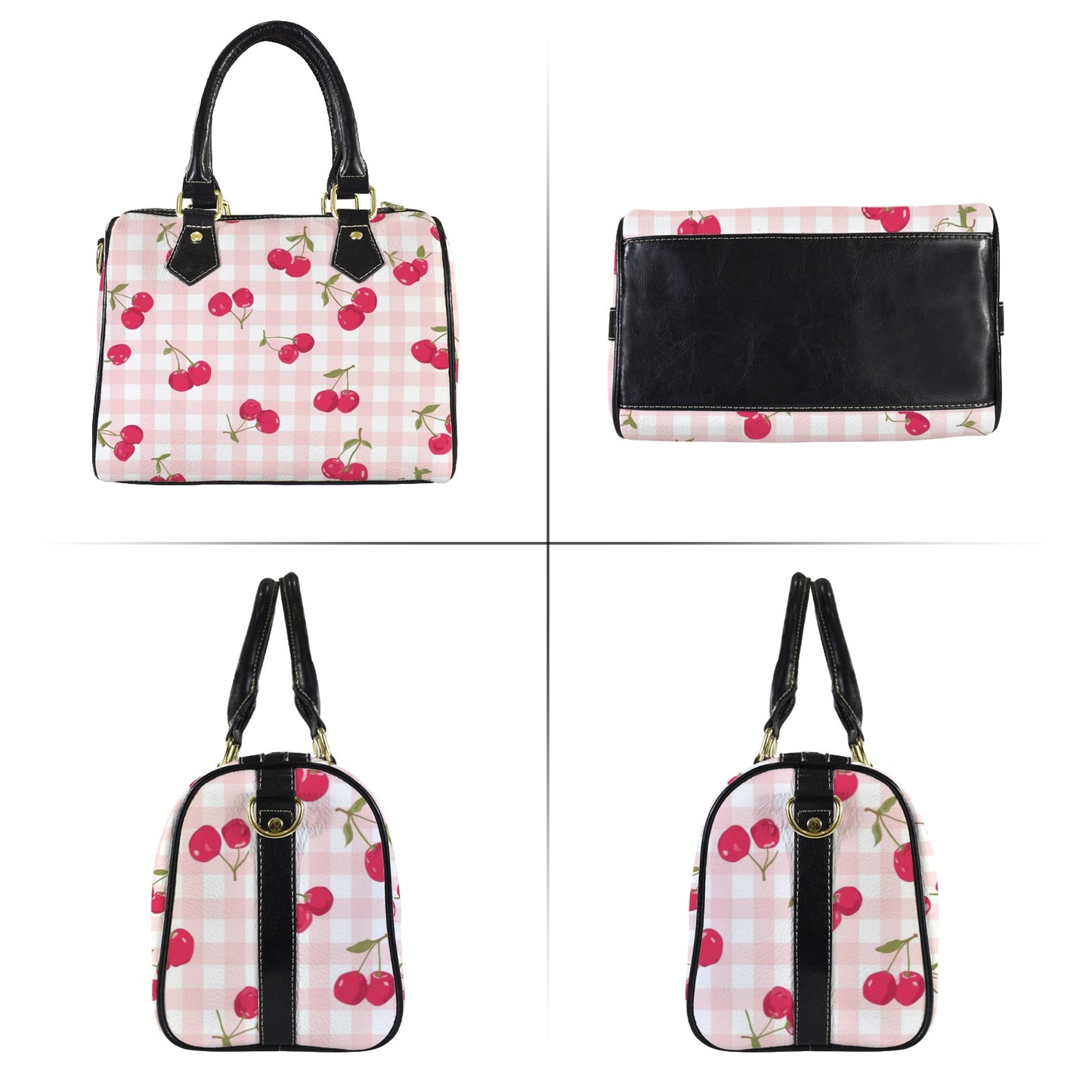 cherry purse Boston Leather Handbag-Small & Black (Model 1749)