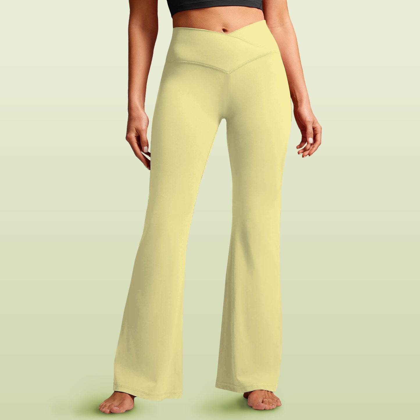 off white cross leggings High Waist Crossover Tummy Control Flare Leggings