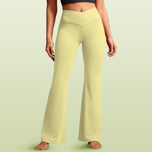 off white cross leggings High Waist Crossover Tummy Control Flare Leggings